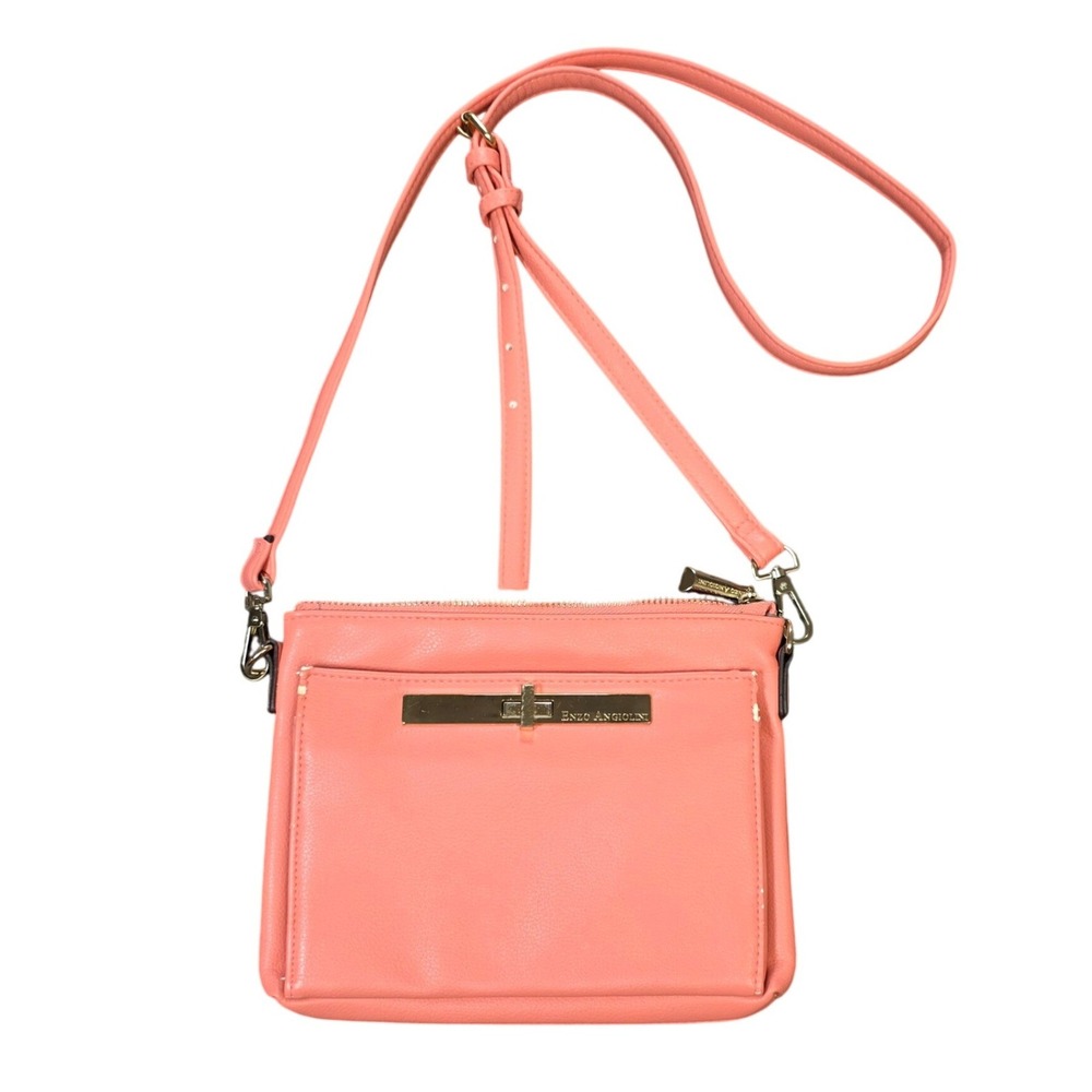 Enzo Angiolini Faux Leather Crossbody Bag Women's Coral Pink Gold Hardware Small